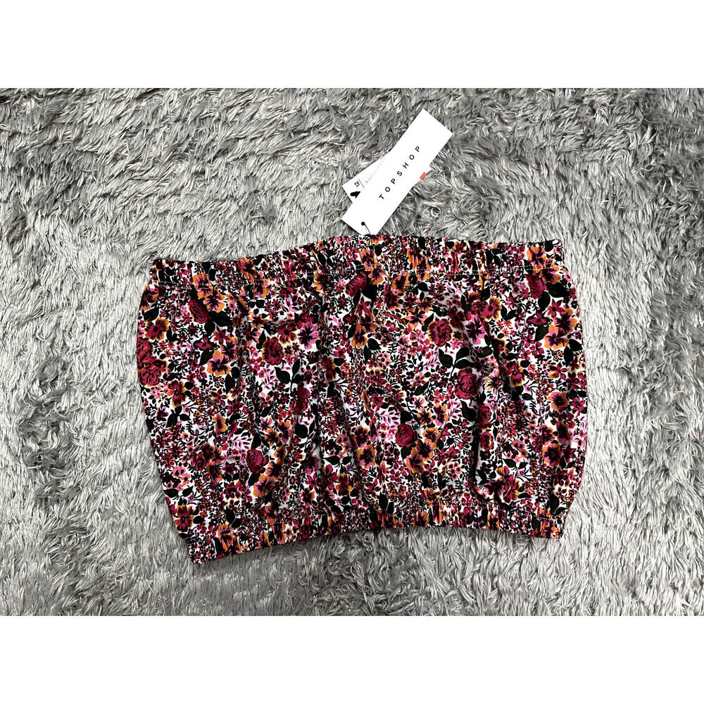 Topshop Women's Crop Floral Bandeau Top In Pink Size 8 US (fits like 6)